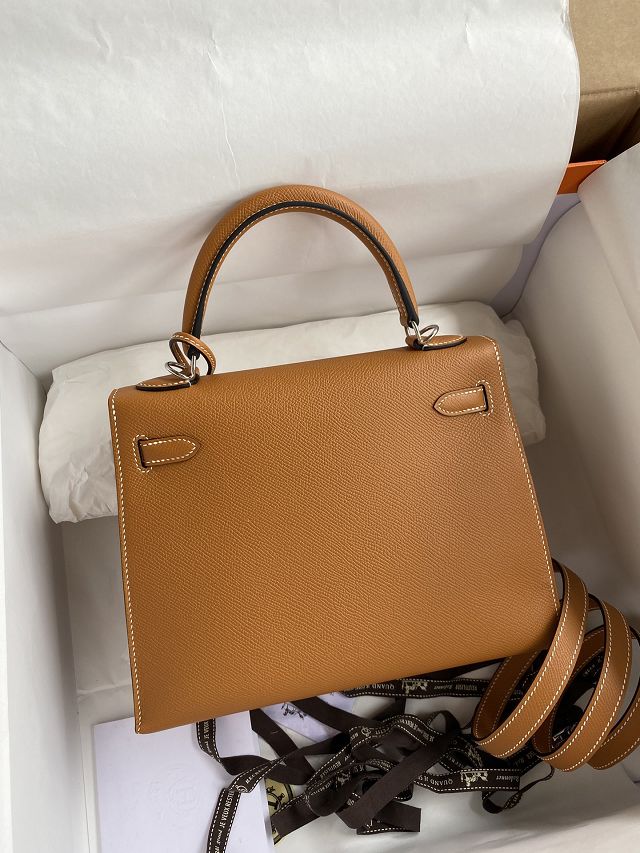 Hermes original epsom leather kelly 32 bag K32-1 toffe