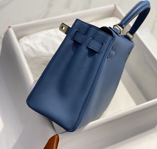 Hermes original togo leather kelly 32 bag K32-1 blue agate 
