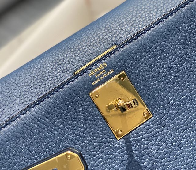 Hermes original togo leather kelly 32 bag K32-1 blue agate 