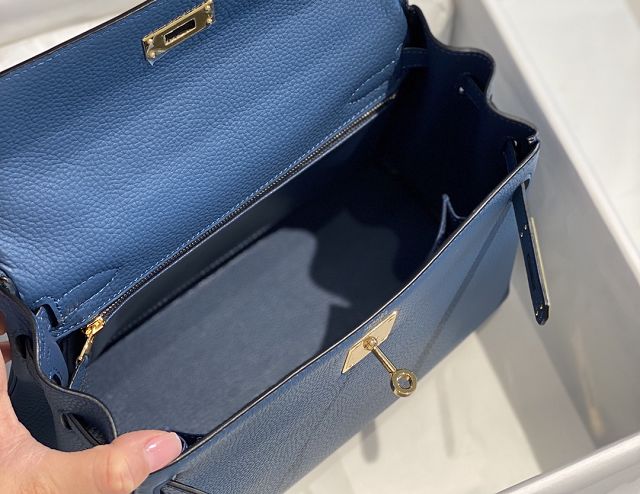 Hermes original togo leather kelly 32 bag K32-1 blue agate 