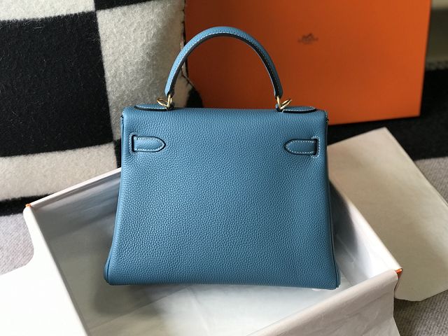 Hermes original togo leather kelly 25 bag K25 blue jean