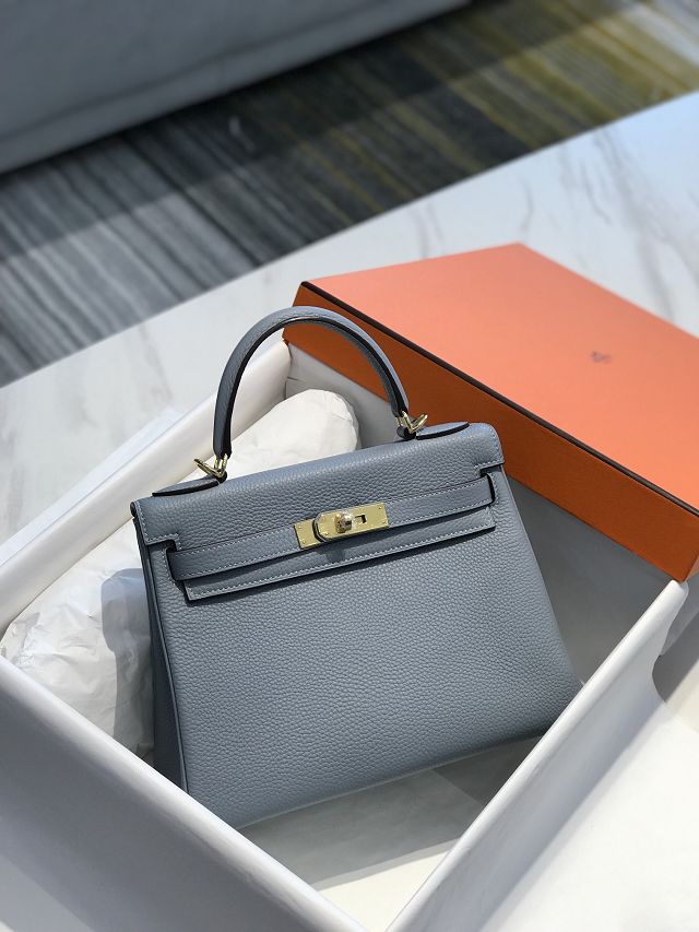 Hermes original togo leather kelly 32 bag K32-1 blue lin
