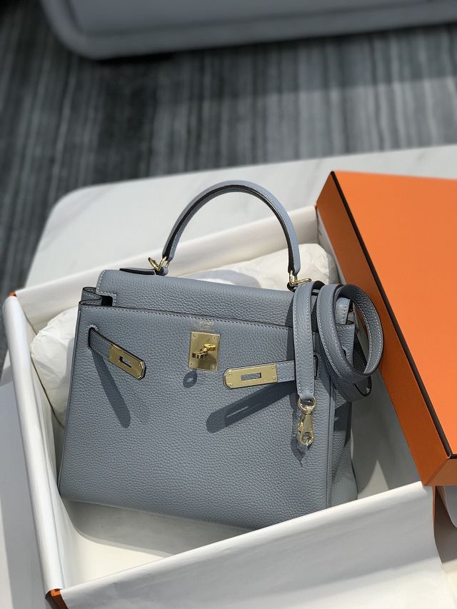Hermes original togo leather kelly 32 bag K32-1 blue lin