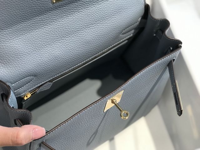 Hermes original togo leather kelly 32 bag K32-1 blue lin