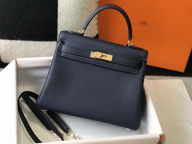 Hermes original togo leather kelly 25 bag K25 blue sapphire