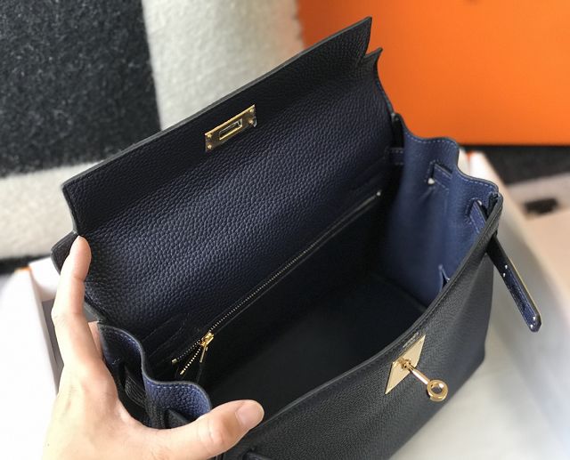Hermes original togo leather kelly 25 bag K25 blue sapphire