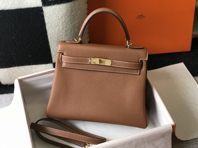 Hermes original togo leather kelly 28 bag K28 gold brown