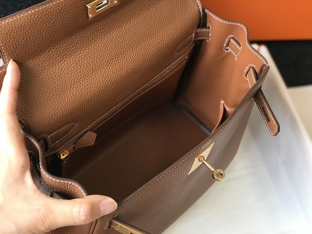 Hermes original togo leather kelly 28 bag K28 gold brown