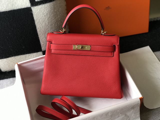 Hermes original togo leather kelly 25 bag K25 rouge casaque