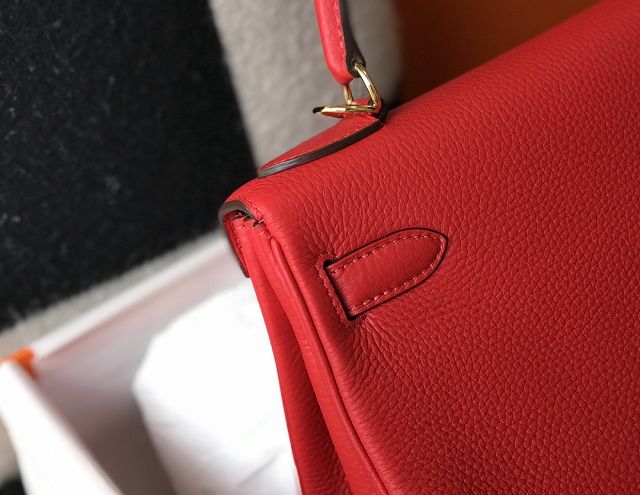 Hermes original togo leather kelly 25 bag K25 rouge casaque