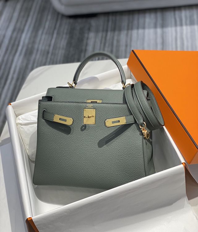 Hermes original togo leather kelly 28 bag K28 vert amande