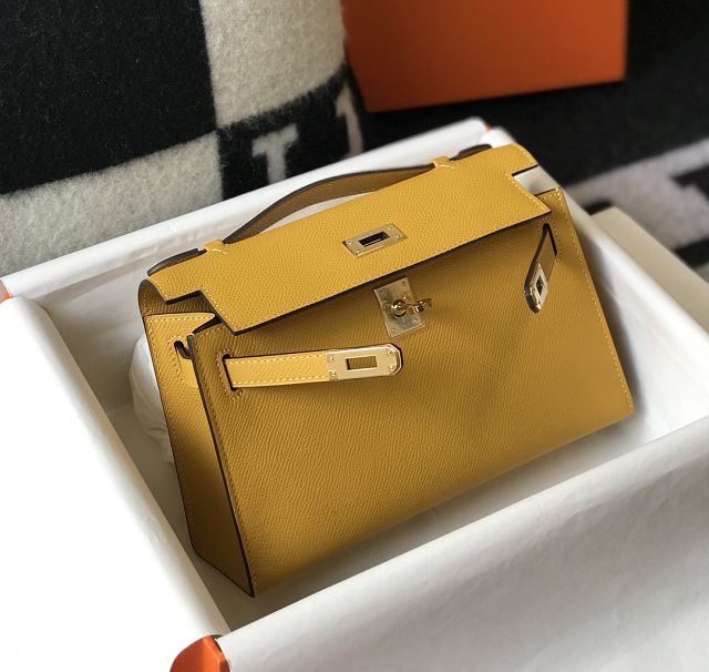 Hermes original epsom leather mini kelly 22 clutch K012 amber
