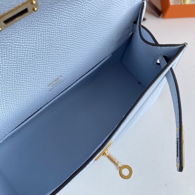 Hermes original epsom leather mini kelly 22 clutch K012 azur