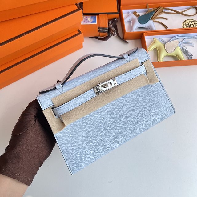 Hermes original epsom leather mini kelly 22 clutch K012 azur