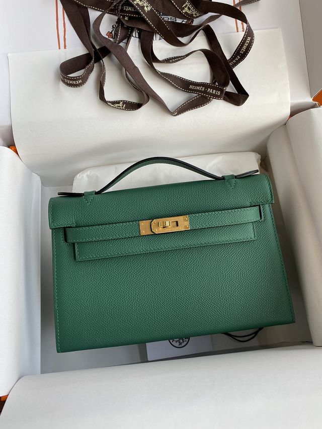Hermes original epsom leather mini kelly 22 clutch K012 malachite
