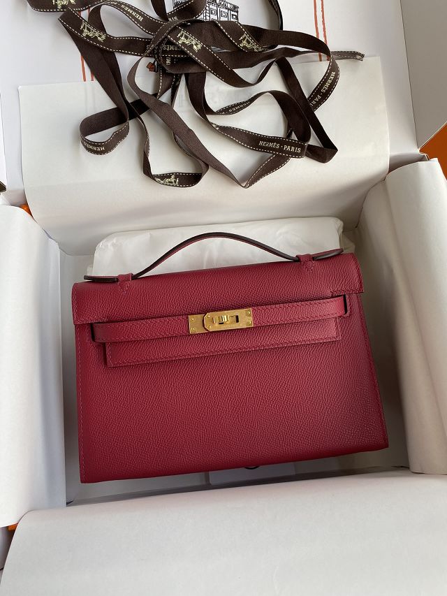 Hermes original epsom leather mini kelly 22 clutch K012 ruby 