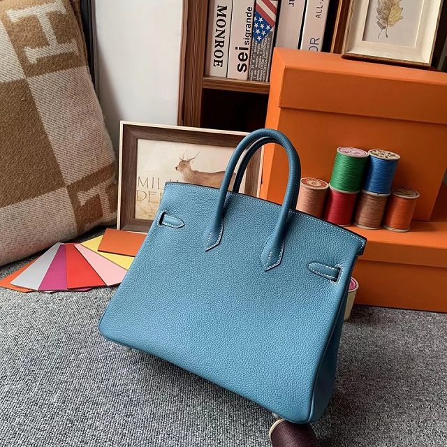 Hermes original togo leather birkin 25 bag H25-1 blue jean