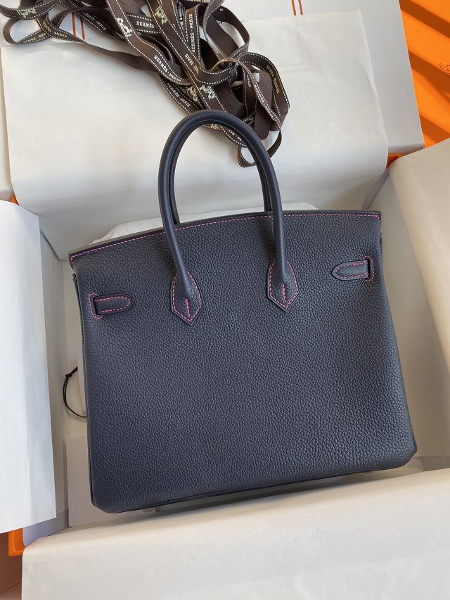 Hermes original togo leather birkin 25 bag H25-1 blue nuit&fuschia	