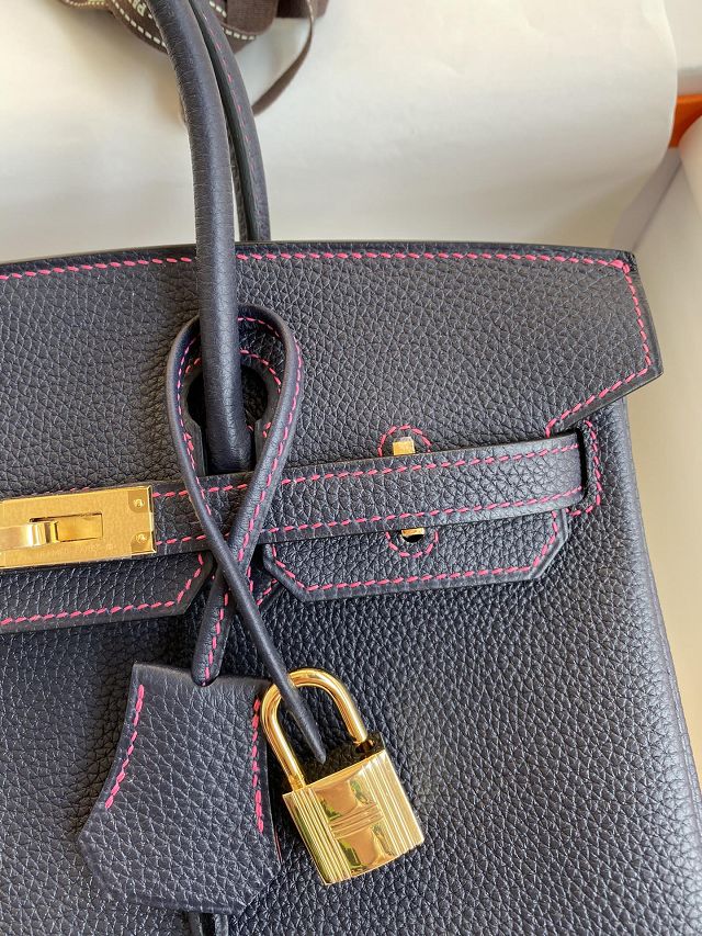 Hermes original togo leather birkin 25 bag H25-1 blue nuit&fuschia	