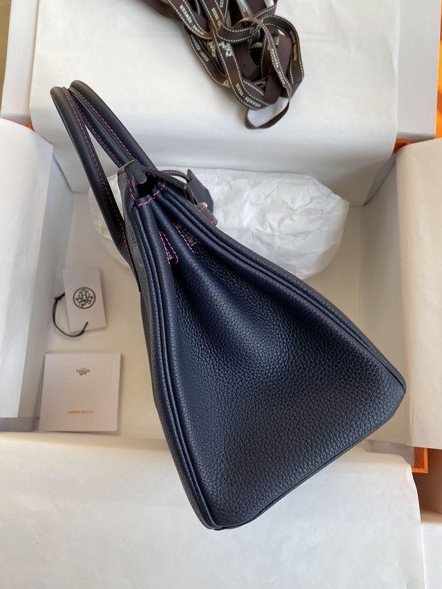 Hermes original togo leather birkin 25 bag H25-1 blue nuit&fuschia	