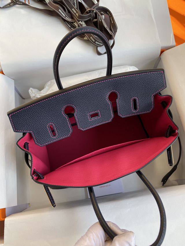 Hermes original togo leather birkin 25 bag H25-1 blue nuit&fuschia	