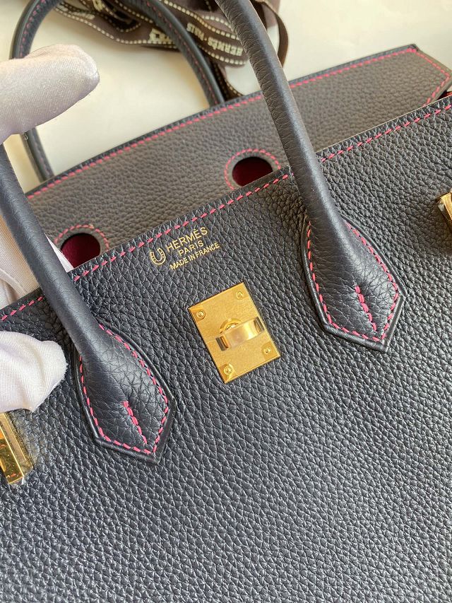 Hermes original togo leather birkin 25 bag H25-1 blue nuit&fuschia	