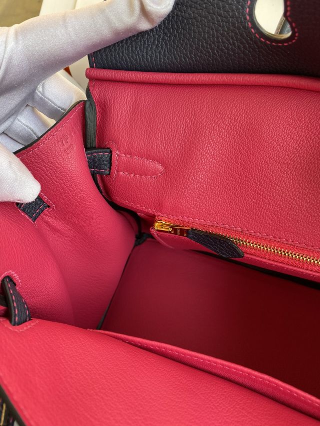 Hermes original togo leather birkin 25 bag H25-1 blue nuit&fuschia	