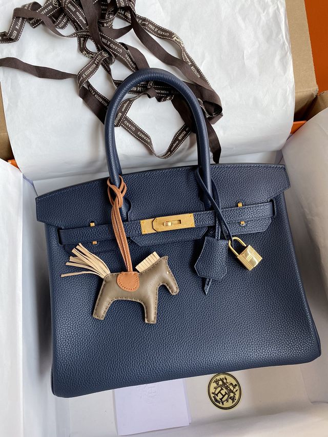 Hermes original togo leather birkin 25 bag H25-1 deep blue