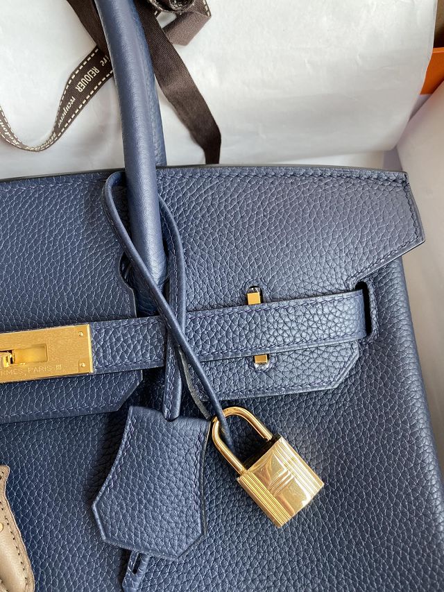 Hermes original togo leather birkin 25 bag H25-1 deep blue