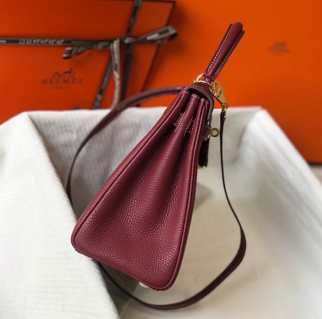 Hermes original togo leather kelly 25 bag K25 bordeaux