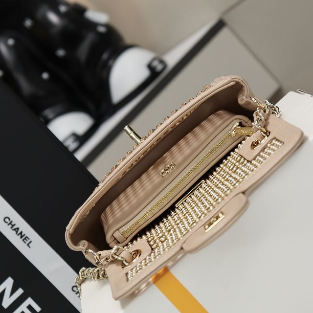 CC original crystal mini flap bag AS4961 apricot