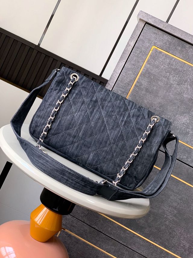 CC original denim large flap bag AS3322 black