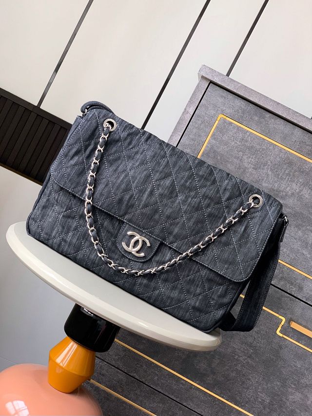 CC original denim maxi flap bag AS3323 black
