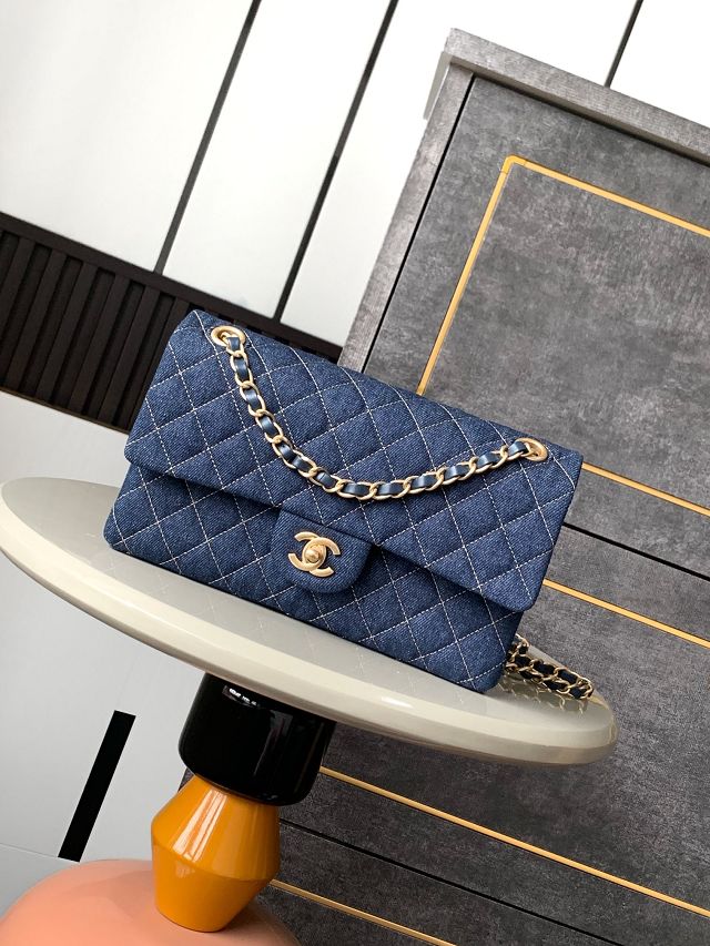 CC original denim medium flap bag A01112 dark blue