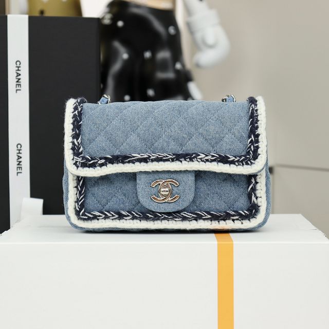 CC original denim mini flap bag A69900 blue