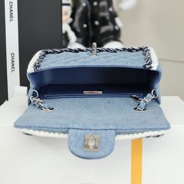 CC original denim mini flap bag A69900 blue