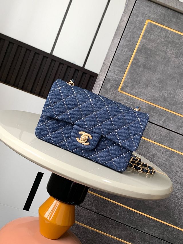 CC original denim mini flap bag A69900 dark blue