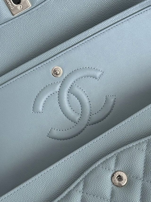CC original grained calfskin medium flap bag A01112 light blue
