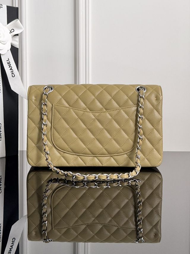 CC original grained calfskin medium flap bag A01112 light khaki