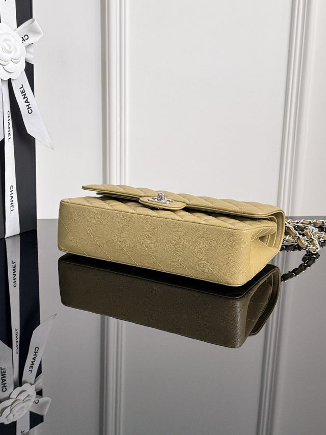 CC original grained calfskin medium flap bag A01112 light khaki