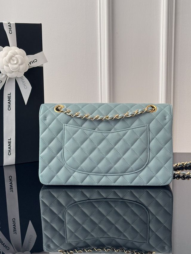 CC original grained calfskin medium flap bag A01112 water blue