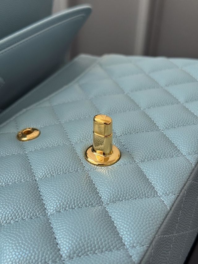 CC original grained calfskin medium flap bag A01112 water blue