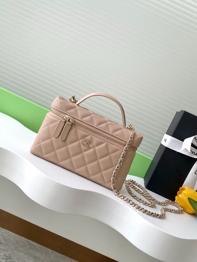 CC original grained calfskin vanity with chain AP4385 apricot