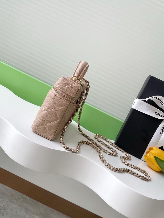 CC original grained calfskin vanity with chain AP4385 apricot