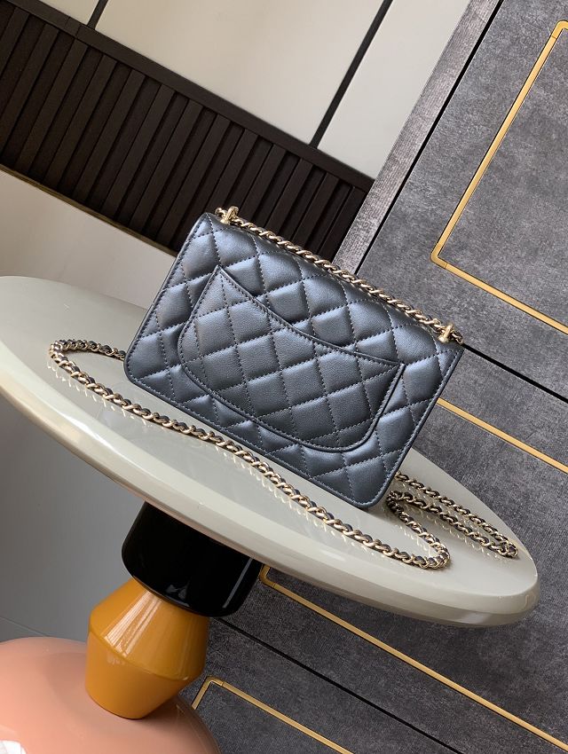 CC original lambskin wallet on chain  AP4537 black