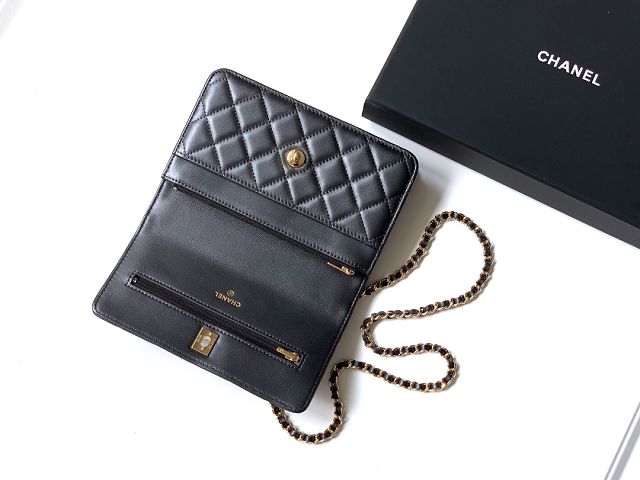 CC original lambskin wallet on chain  AP4537 black