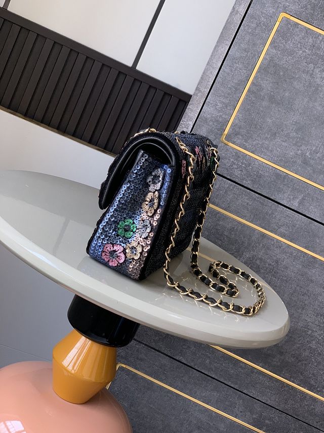 CC original sequins medium flap bag A01112 black