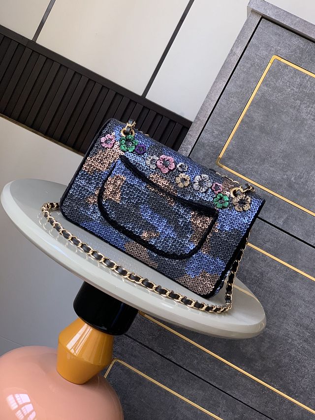 CC original sequins medium flap bag A01112 black