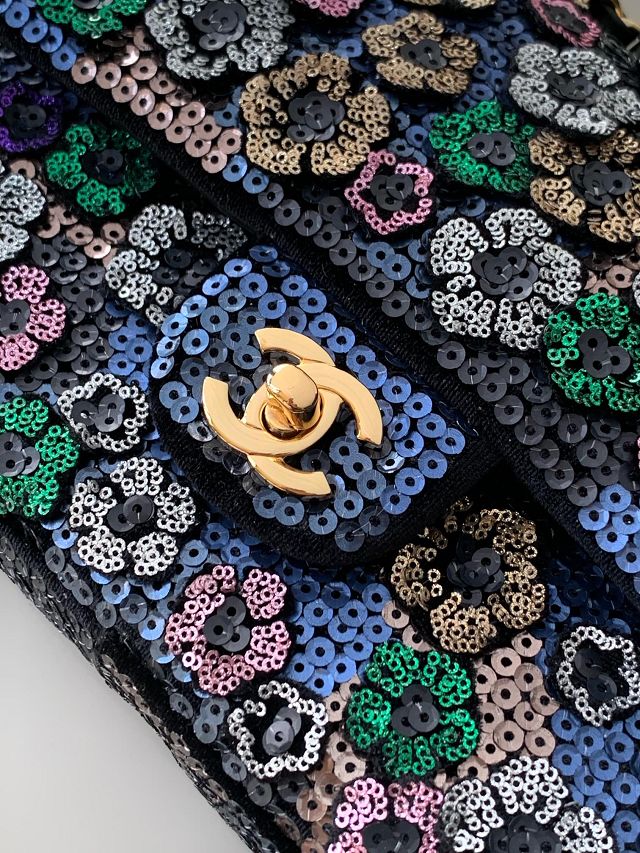 CC original sequins medium flap bag A01112 black