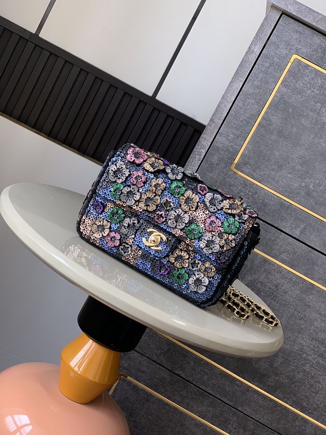 CC original sequins mini flap bag A69900 black